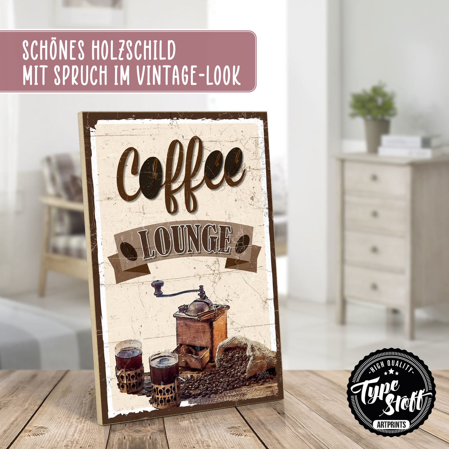 Holzschild mit Spruch - Kaffee - Coffee-Lounge – HS-GH-00720