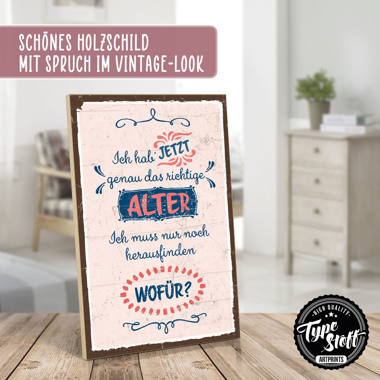 Holzschild mit Spruch - Hygge - Verrückt - Spaß am Leben – HS-QN-00737