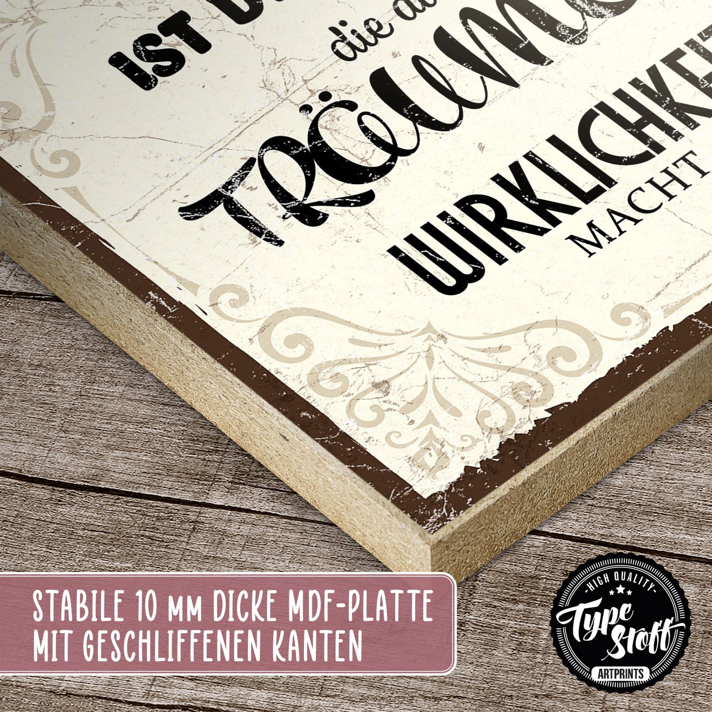 Holzschild mit Spruch - Motivation-Mut-Kraft-Wirklichkeit - HS-QN-00813