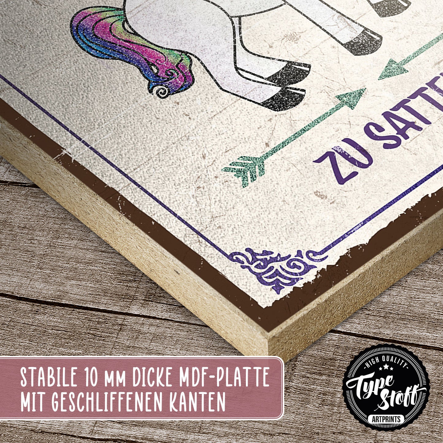 Holzschild mit Spruch - Nie zu spät um Einhorn zu satteln – HS-GH-00817