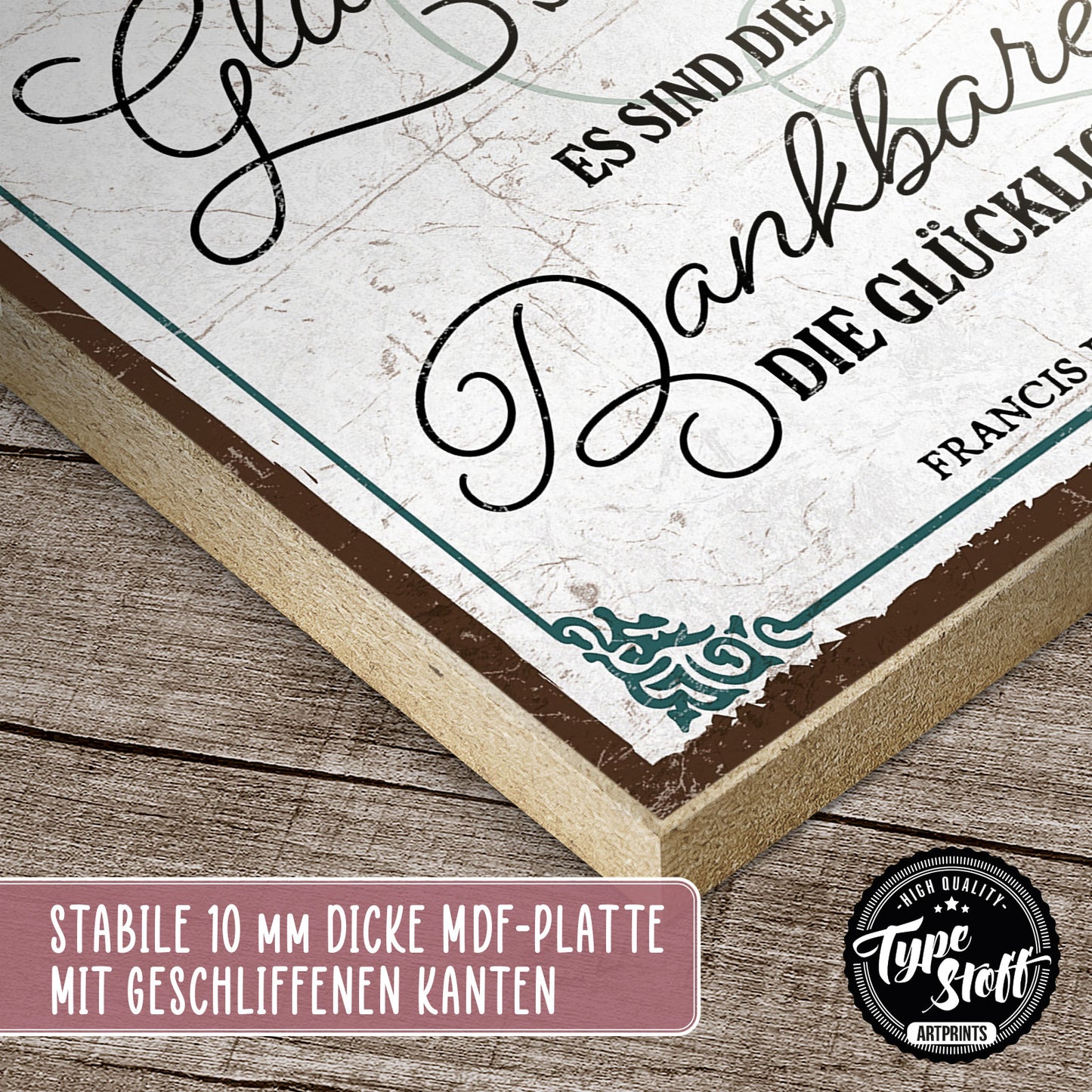 Holzschild mit Spruch - Hygge - Die Dankbaren sind glücklich – HS-QN-00836