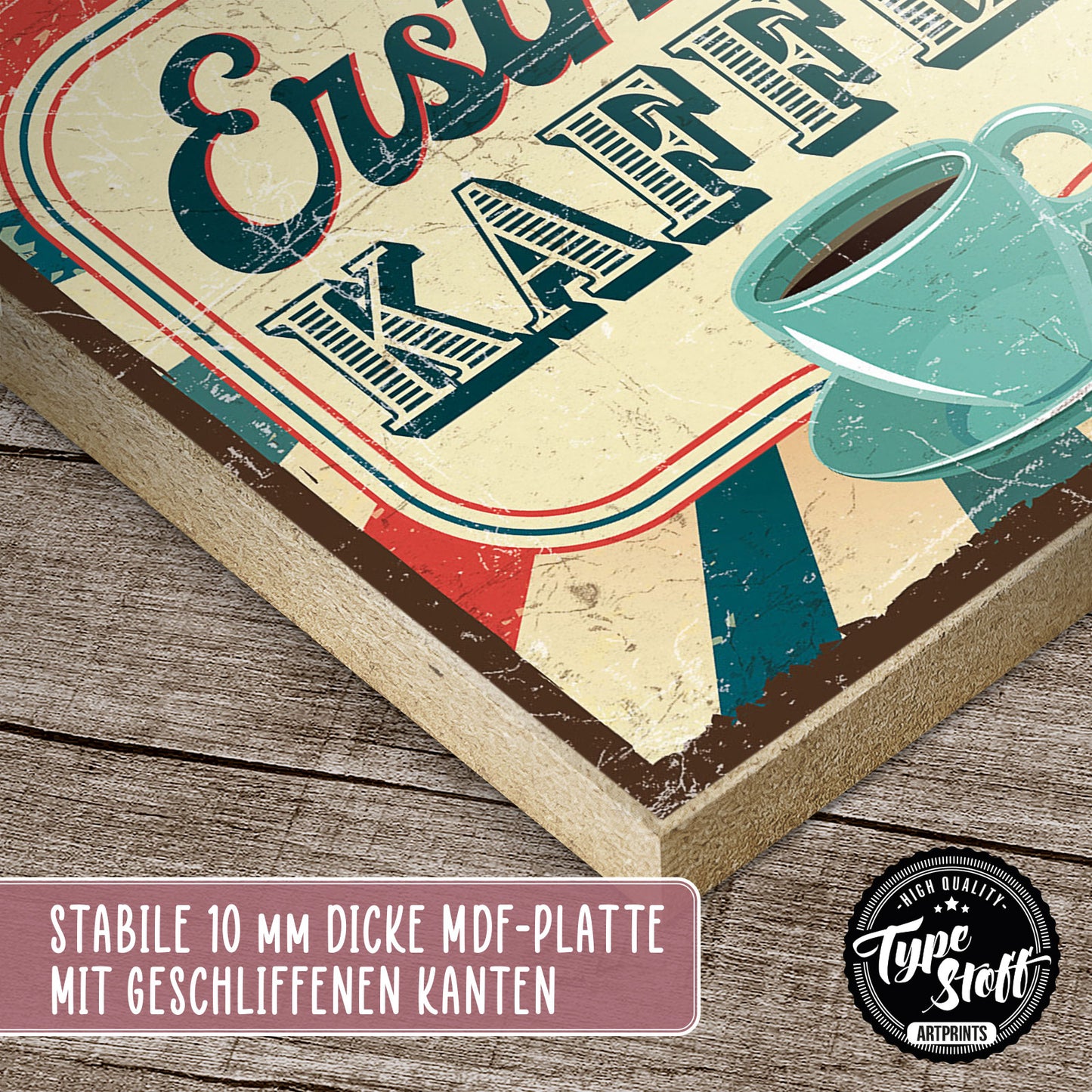 Holzschild mit Spruch - Erstmal Kaffee – HS-QN-00847