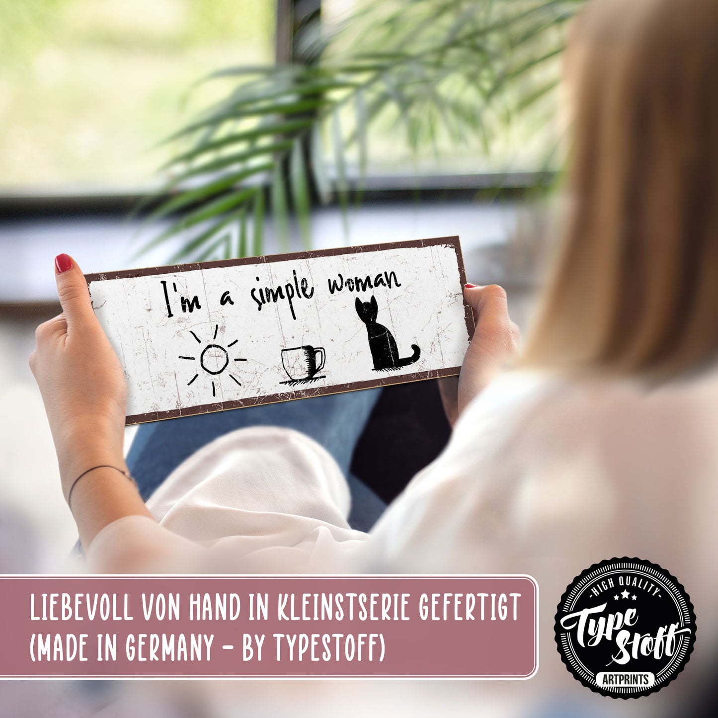 Holzschild mit Spruch - Frau - Simple woman – HS-KQ-00857