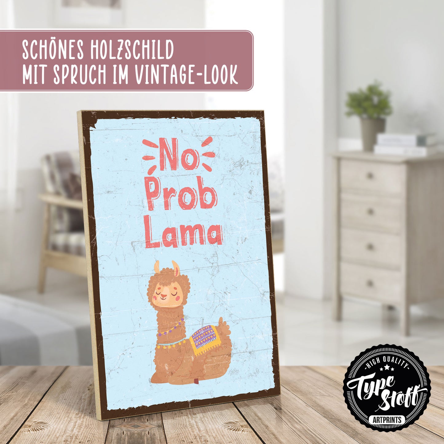 Holzschild mit Spruch - Hygge - No Drama Lama – HS-GH-00882