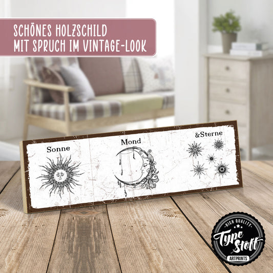 Holzschild mit Spruch - Hygge - Sonne Mond und Sterne – HS-KQ00937