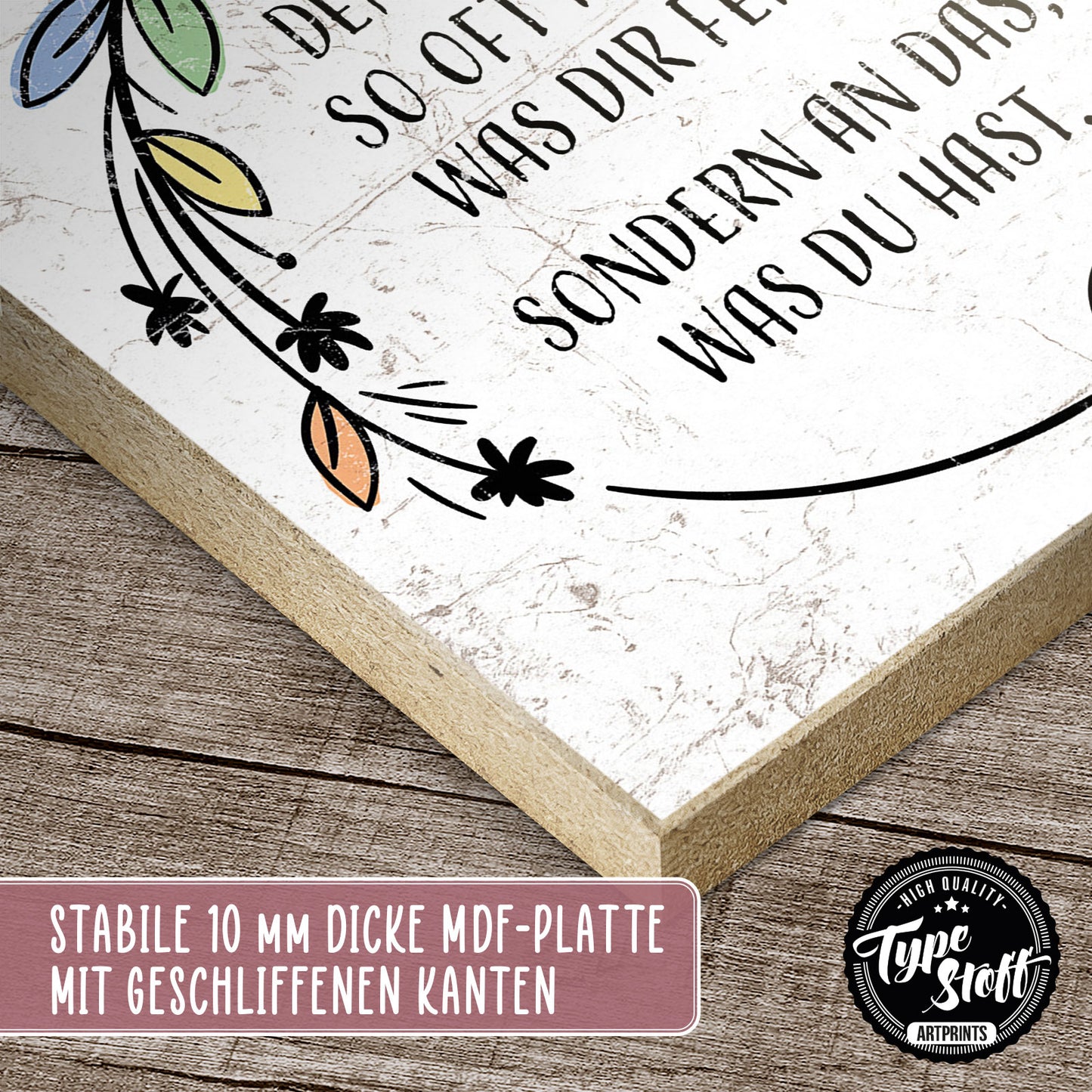 Holzschild mit Spruch - Hygge - Denke an das was du hast – HS-QN-00941