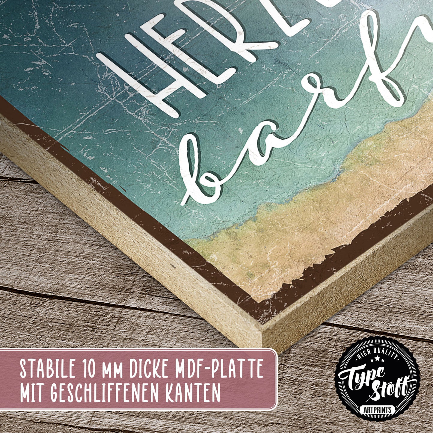 Holzschild mit Spruch - Hygge - Im Herzen Barfuß – HS-QN-00950