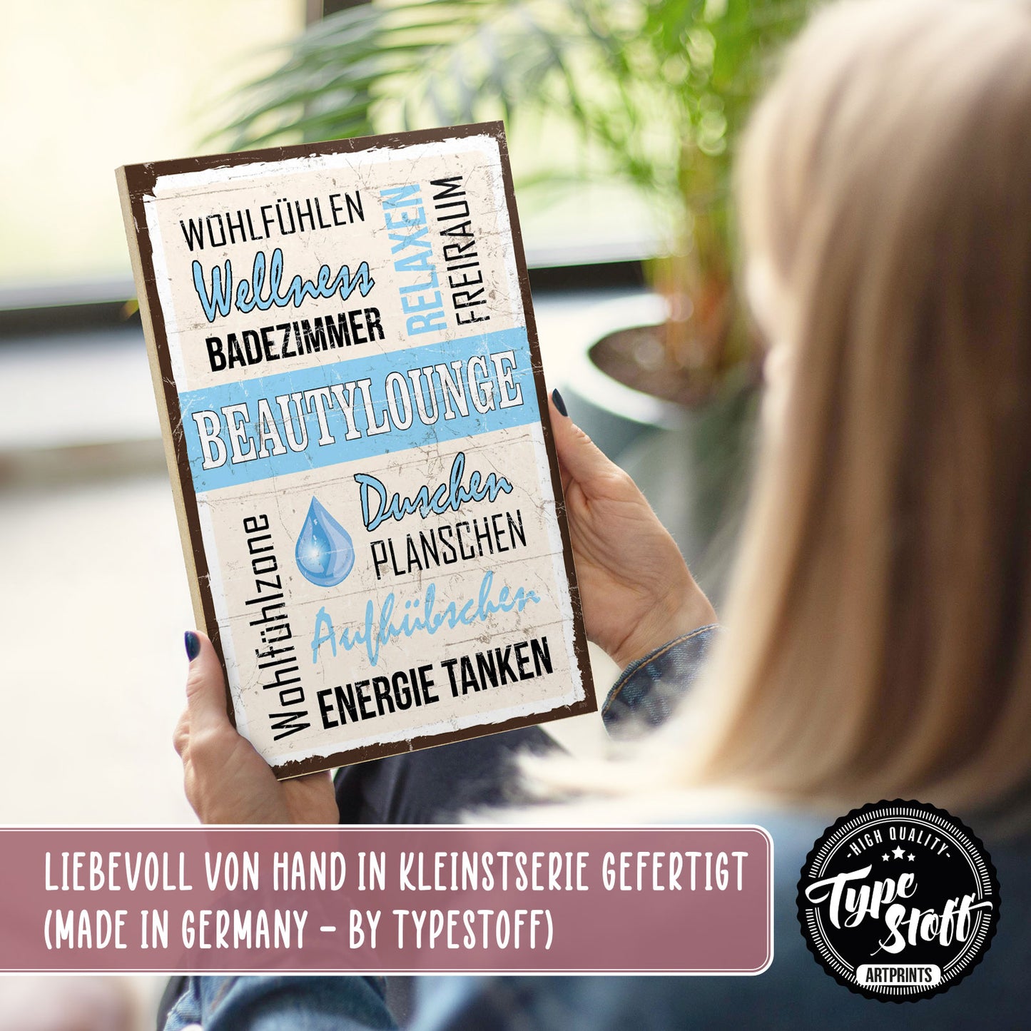 Holzschild mit Spruch - Badezimmer - Beautylaunch – HS-GH-00978