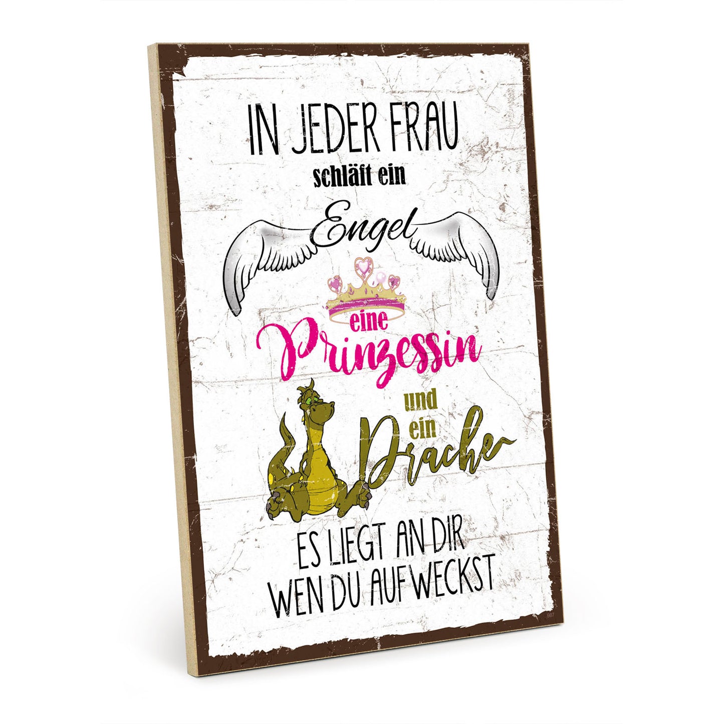 Holzschild mit Spruch - Frau Engel Prinzessin Drachen – HS-GH-00987