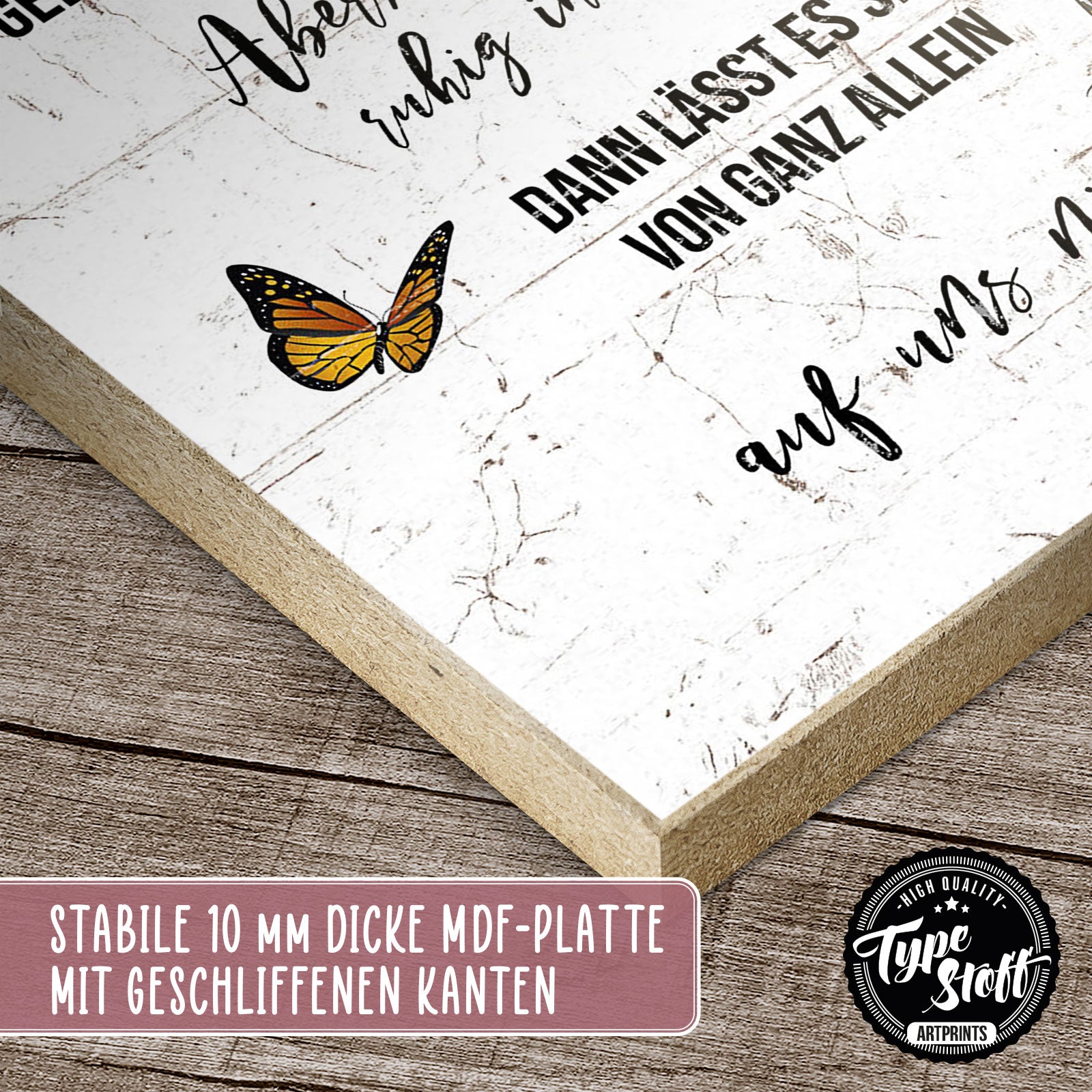 Holzschild mit Spruch Glück ist wie ein Schmetterling HSGH00988