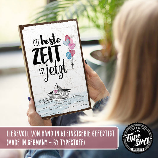 Holzschild mit Spruch - Hygge - Die beste Zeit ist jetzt – HS-GH-01005