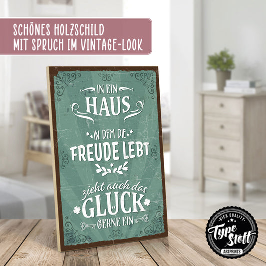 Holzschild mit Spruch - Familie - Freude - Glück – HS-GH-01025