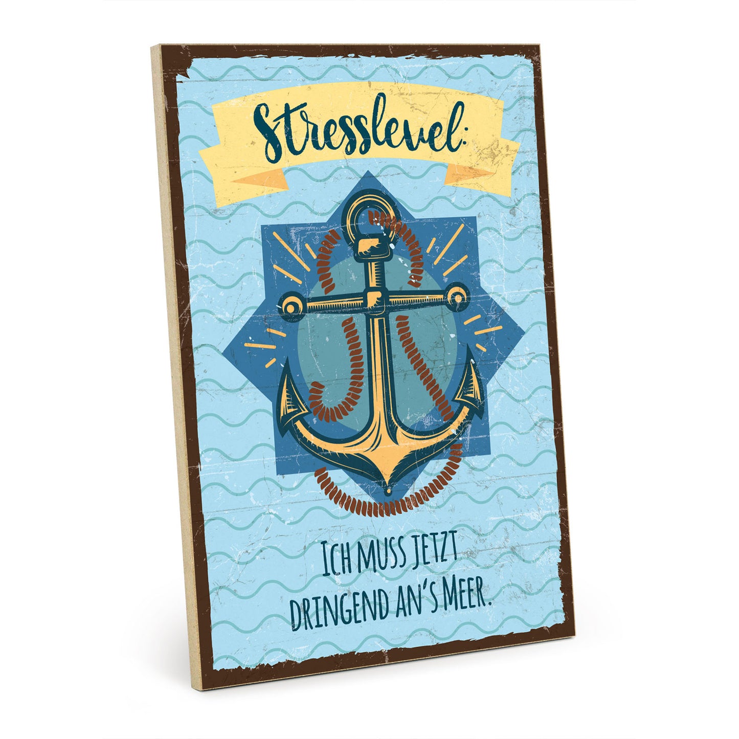 Holzschild mit Spruch - Urlaub - Stresslevel - Meer – HS-GH-01055