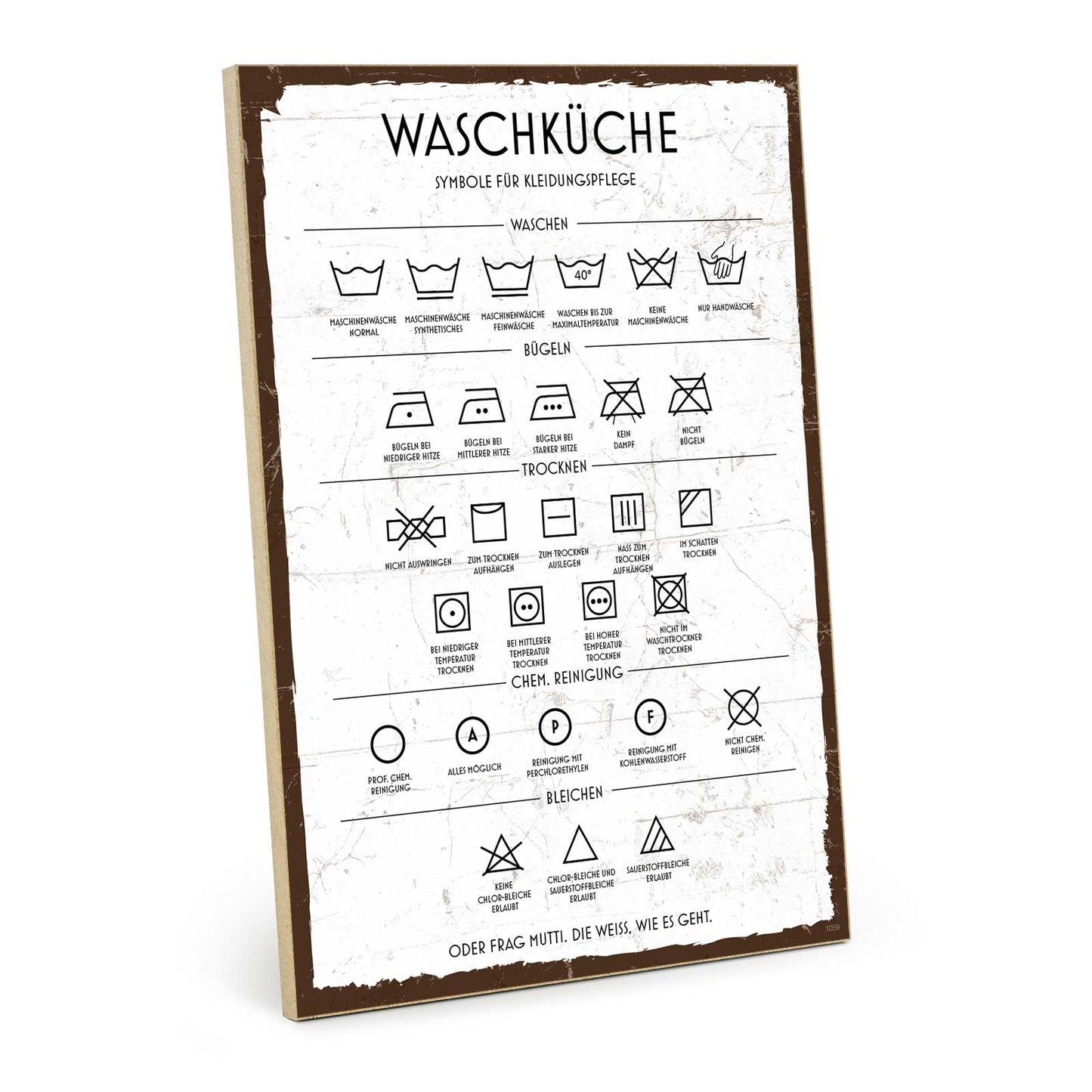 Holzschild mit Spruch - Waschküche - Pflege-Symbole – HS-GH-01059