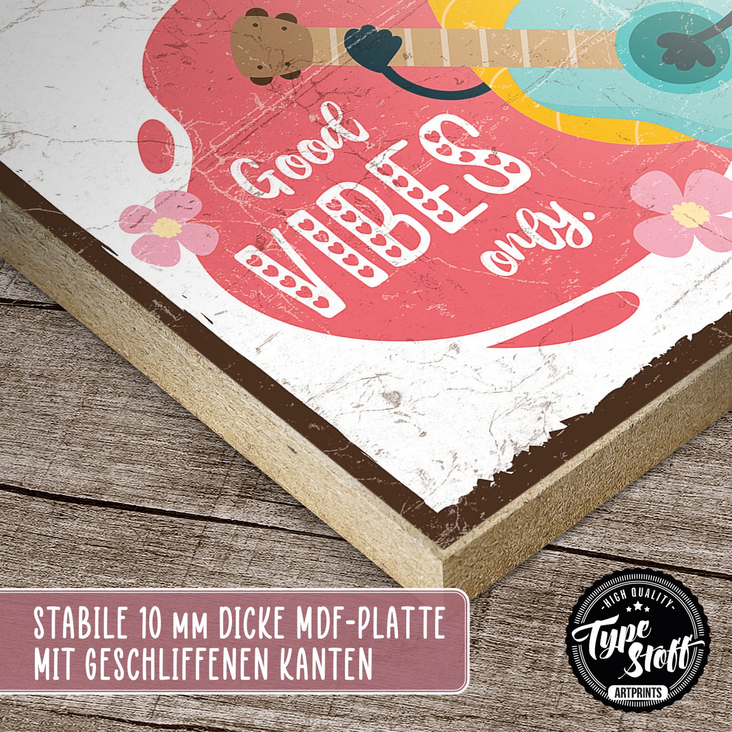 Holzschild mit Spruch - Hygge - Good vibes only - HS-QN-01066