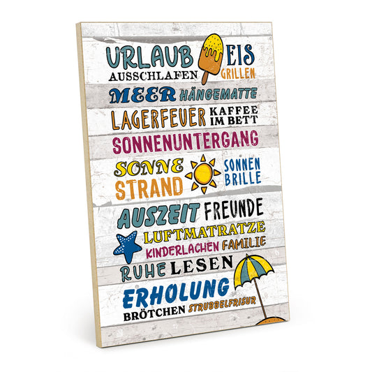 Holzschild mit Spruch - Urlaub - Ausschlafen - Grillen – HS-GH-01090