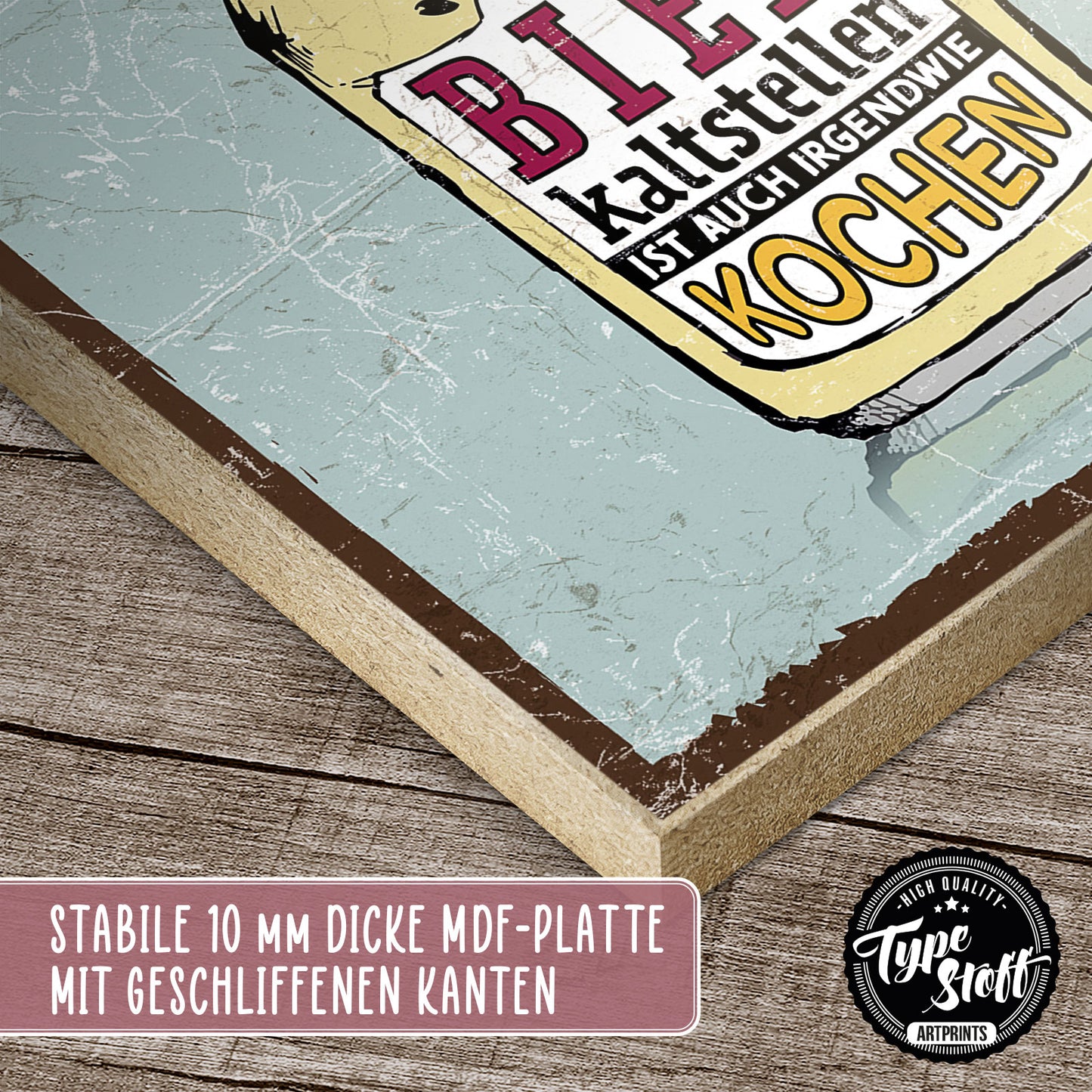 Holzschild mit Spruch - Bier kalt stellen ist auch kochen – HS-QN-01130