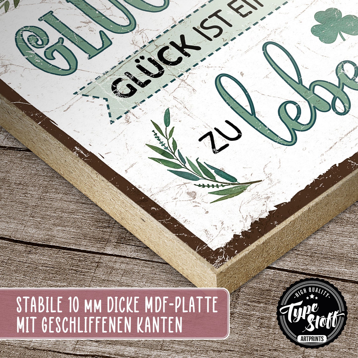 Holzschild mit Spruch - Glück ist eine Art zu leben – HS-QN-01131