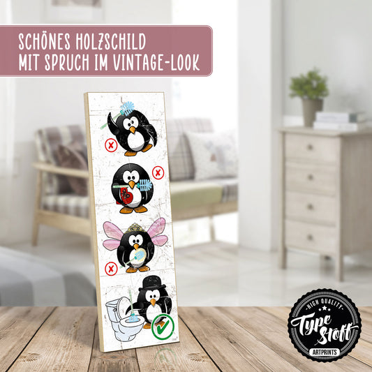 Holzschild mit Spruch - Toilette - Pinguin – HS-KH-01158