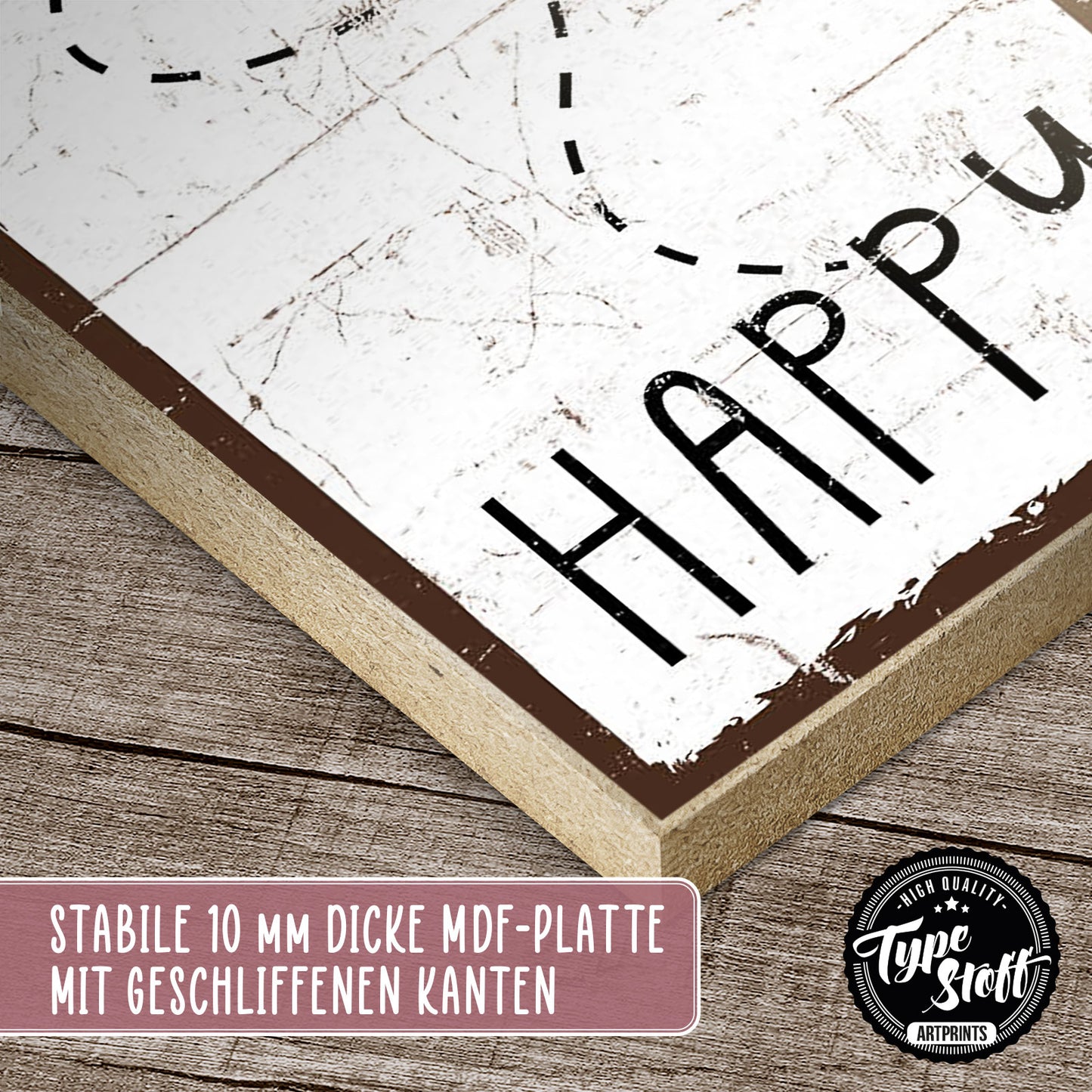 Holzschild mit Spruch - Hygge - bee happy – HS-KH-01159