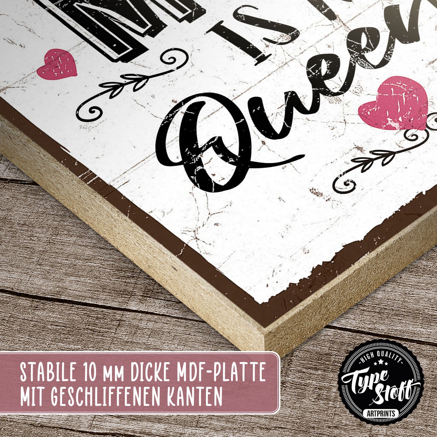 Holzschild mit Spruch - Mama - every mom is a queen - HS-GH-01161