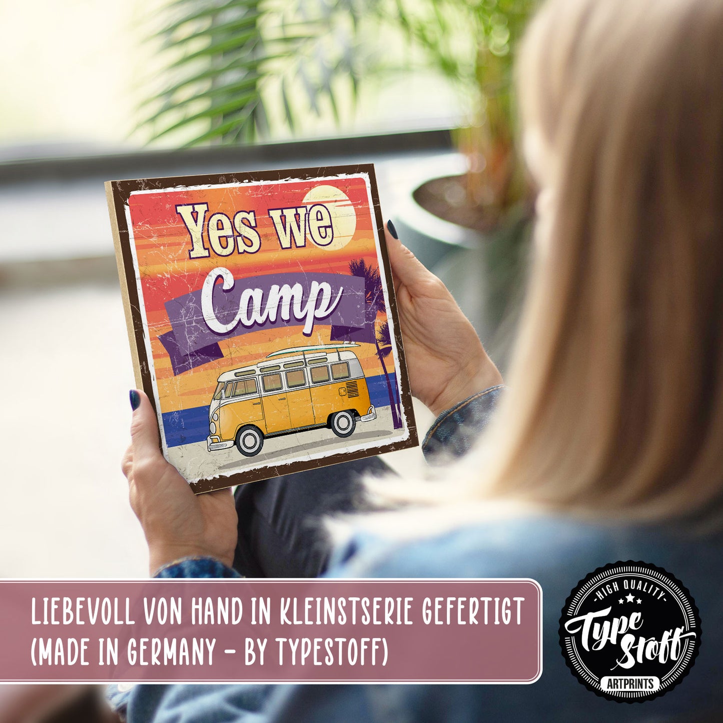 Holzschild mit Spruch - Camping - Yes we camp – HS-QN-01178