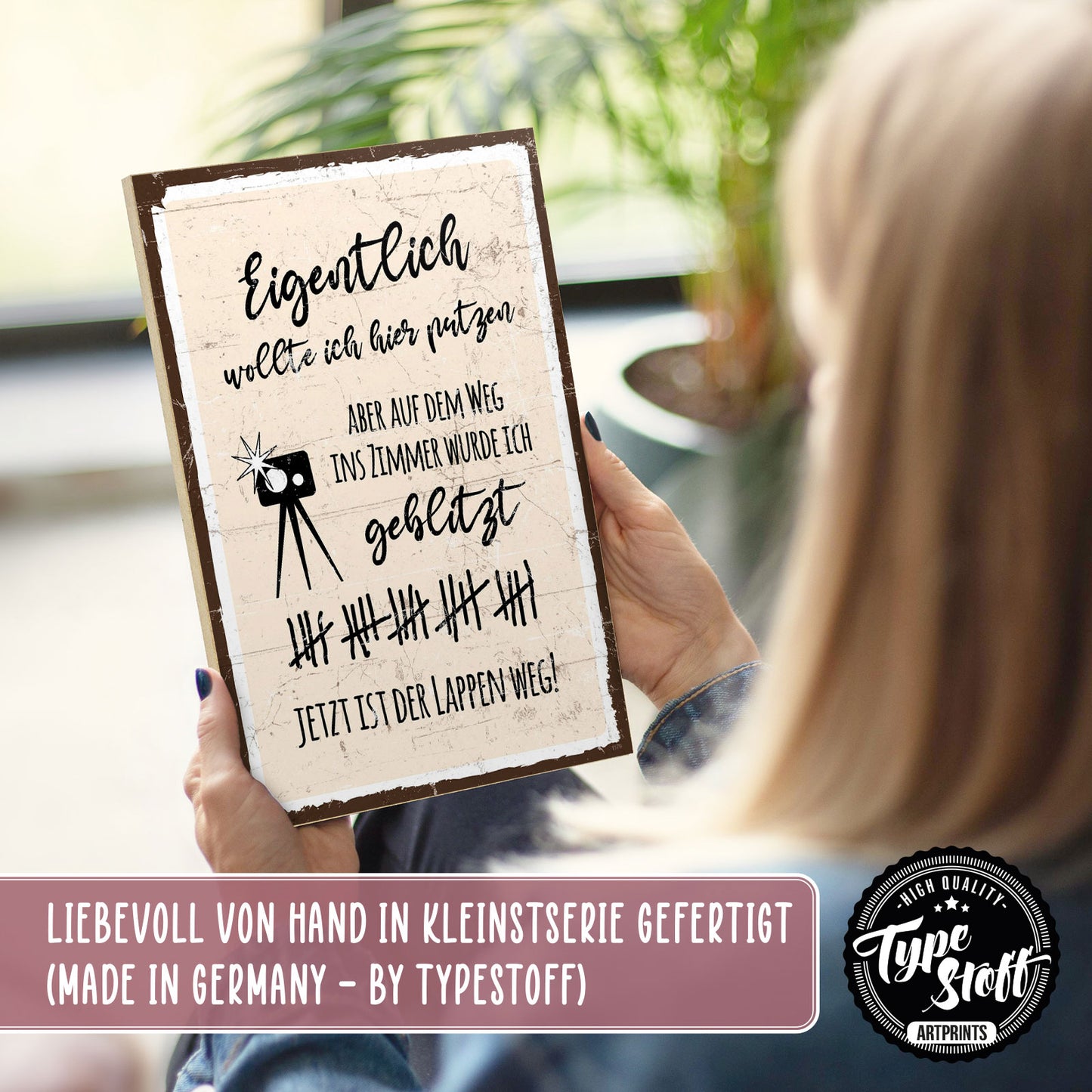 Holzschild mit Spruch - Ordnung - Eigentlich putzen - HS-GH-01179