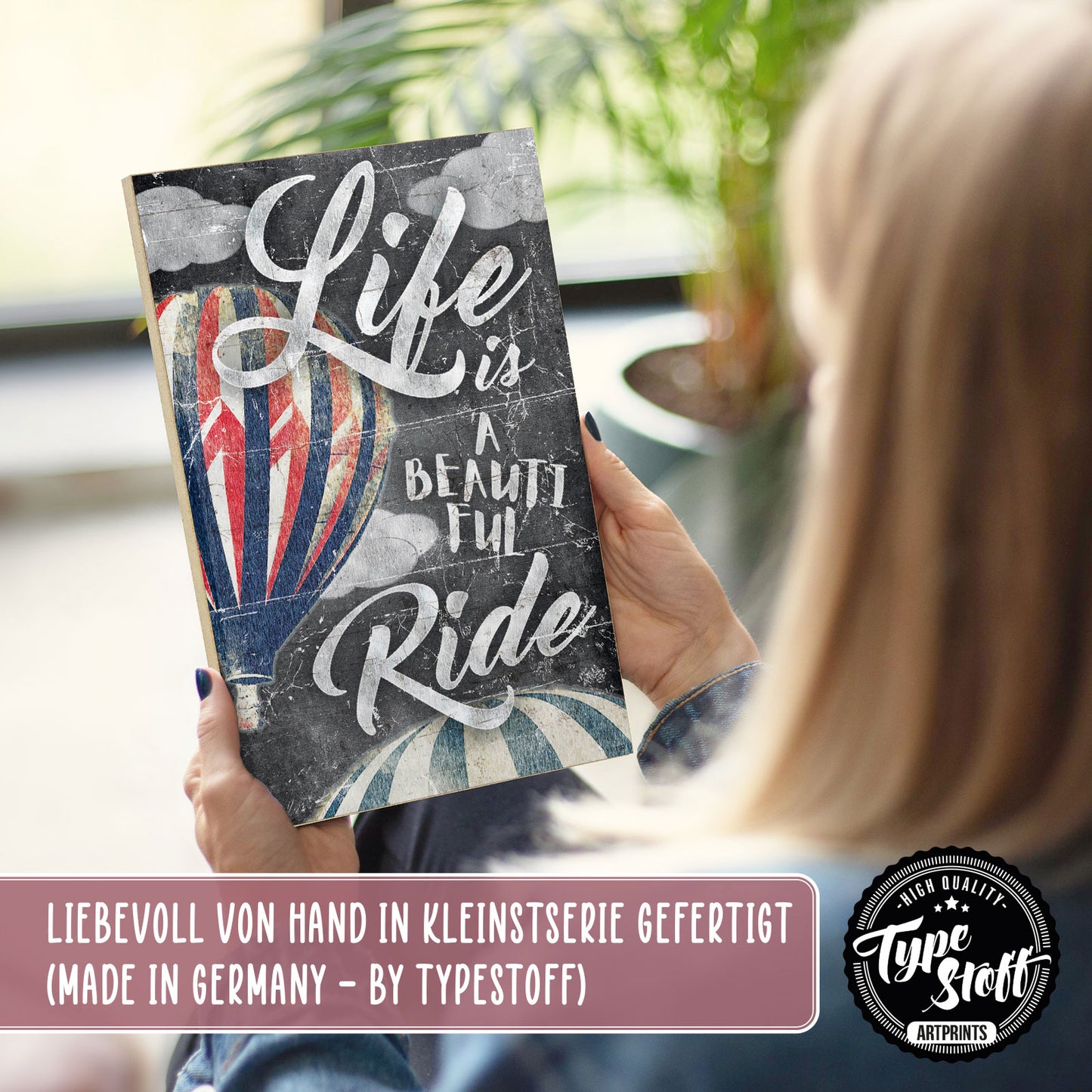 Holzschild mit Spruch - Hygge - life is a beautyful ride – HS-GH-01182