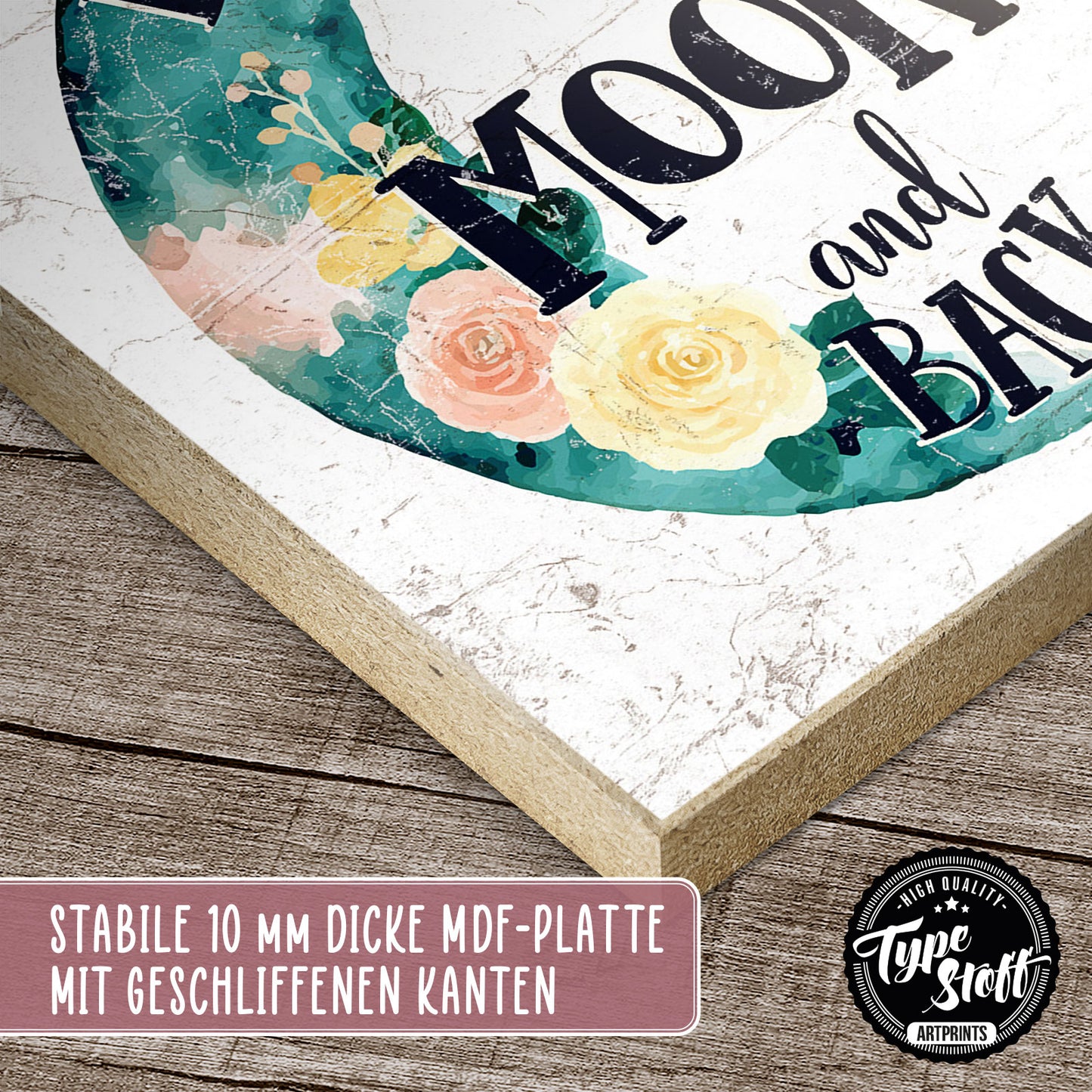 Holzschild mit Spruch - Liebe - I love you to the moon – HS-QN-01194