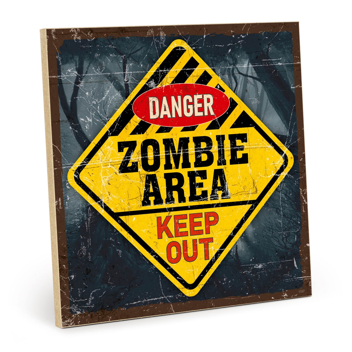 Holzschild mit Spruch - Tür - danger zombie area – HS-QN-01197
