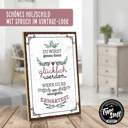 Holzschild mit Spruch - Hygge - Glück und Erwartung – HS-GH-01203