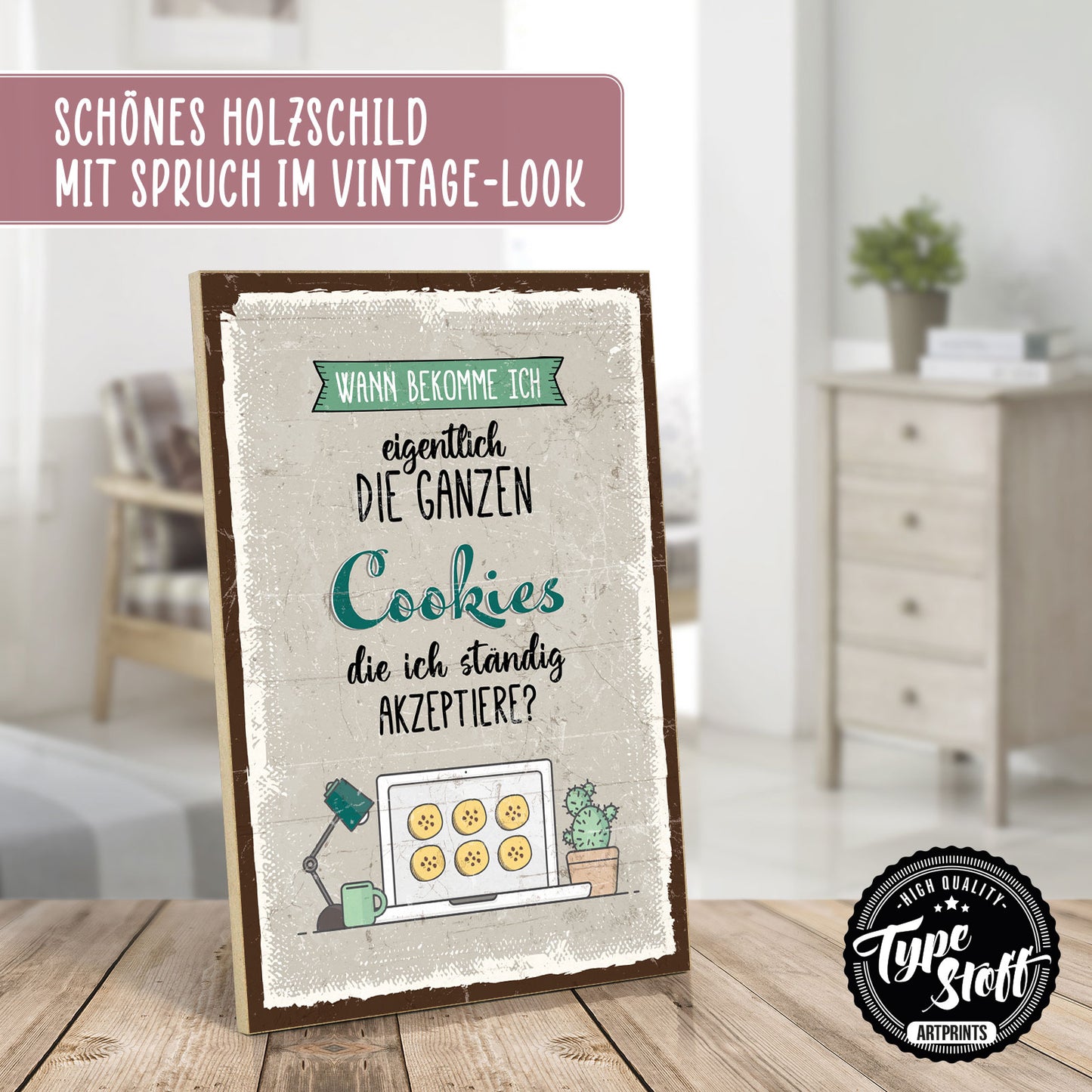 Holzschild mit Spruch - Cookies akzeptieren – HS-GH-01218