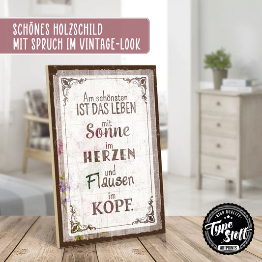 Holzschild mit Spruch - Hygge - Sonne und Flausen – HS-GH-01236