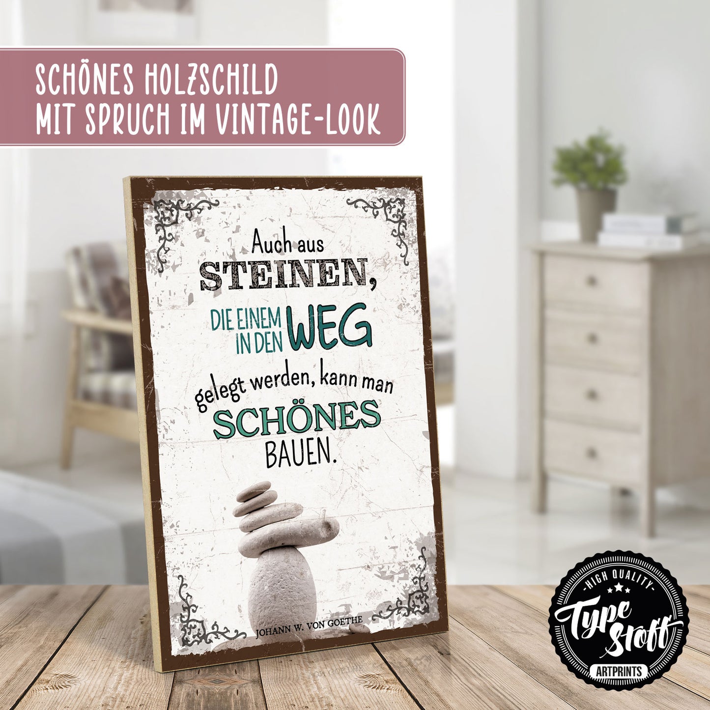 Holzschild mit Spruch - Motivation Steine im Weg - HS-GH-01243