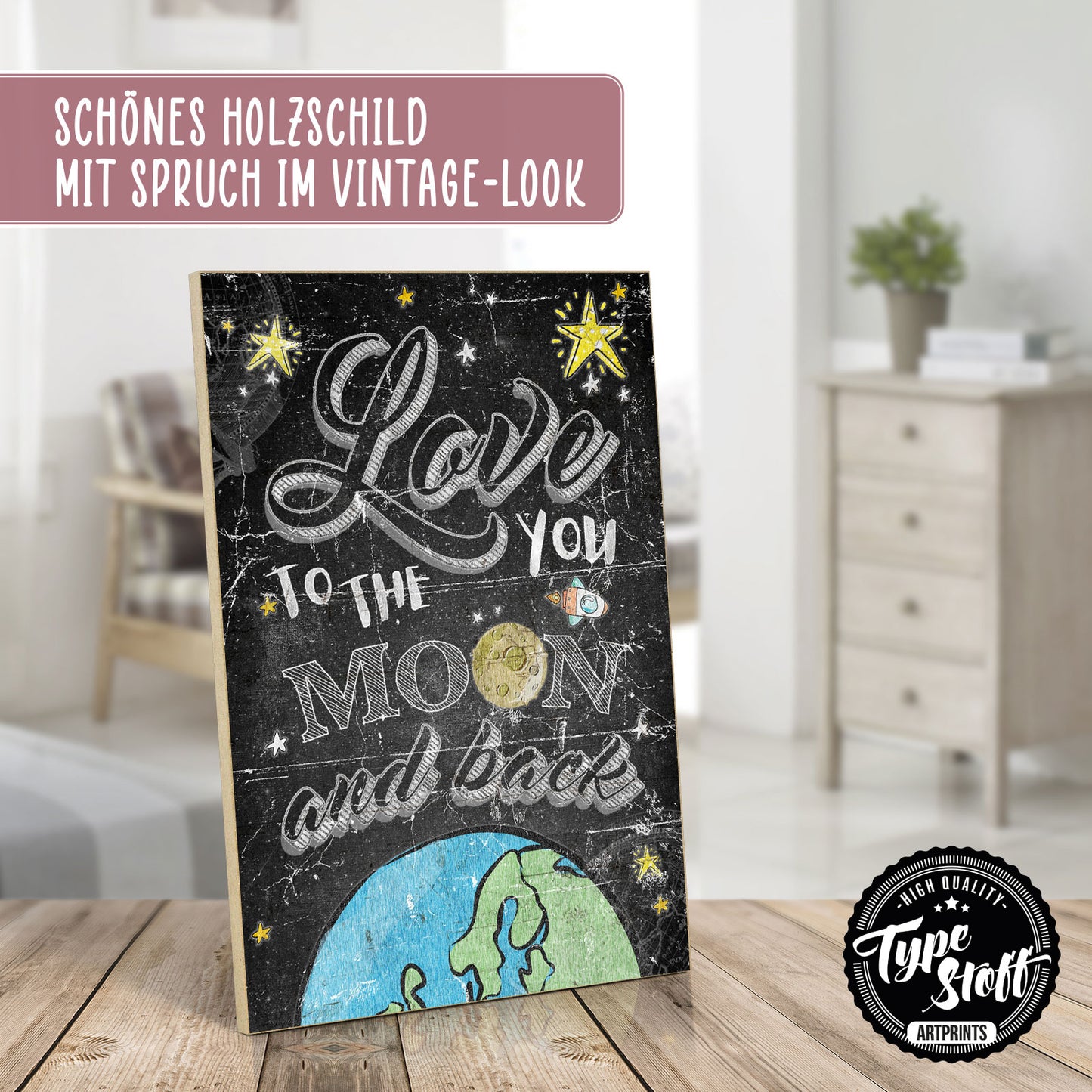 Holzschild mit Spruch - Liebe - Love you to the moon – HS-GH-01247