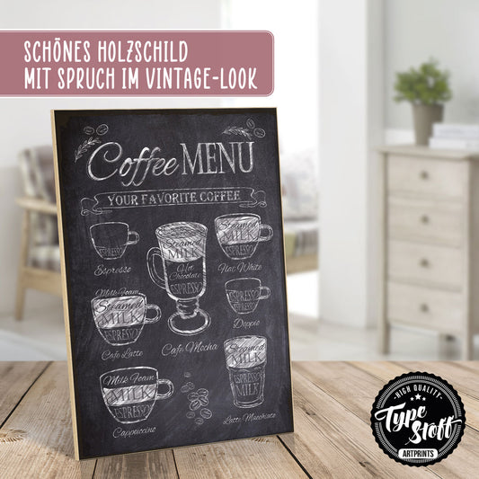 Holzschild mit Spruch - Coffee Menu - HS-01326-X