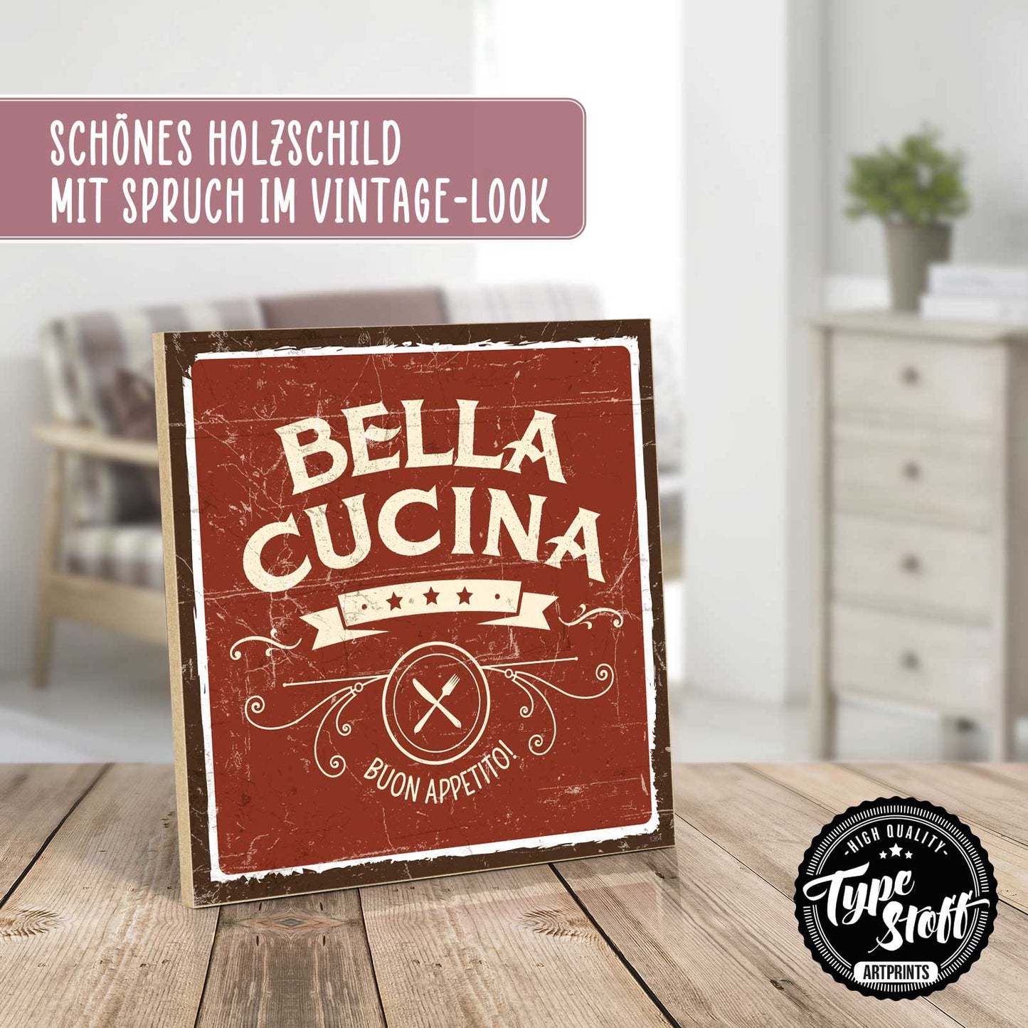 Holzschild mit Spruch - bella cucina – HS-QN-01364