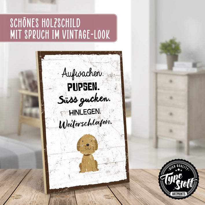 Holzschild mit Spruch - Aufwachen PUPSEN - HS-GH-01390