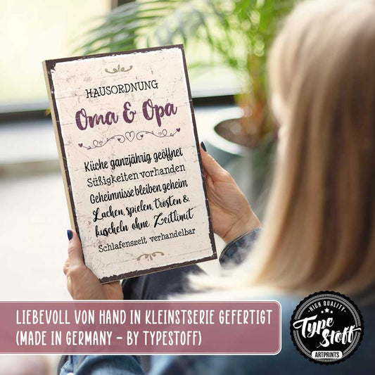 Holzschild mit Spruch - Hausordnung Oma & Opa - HS-GH-01453