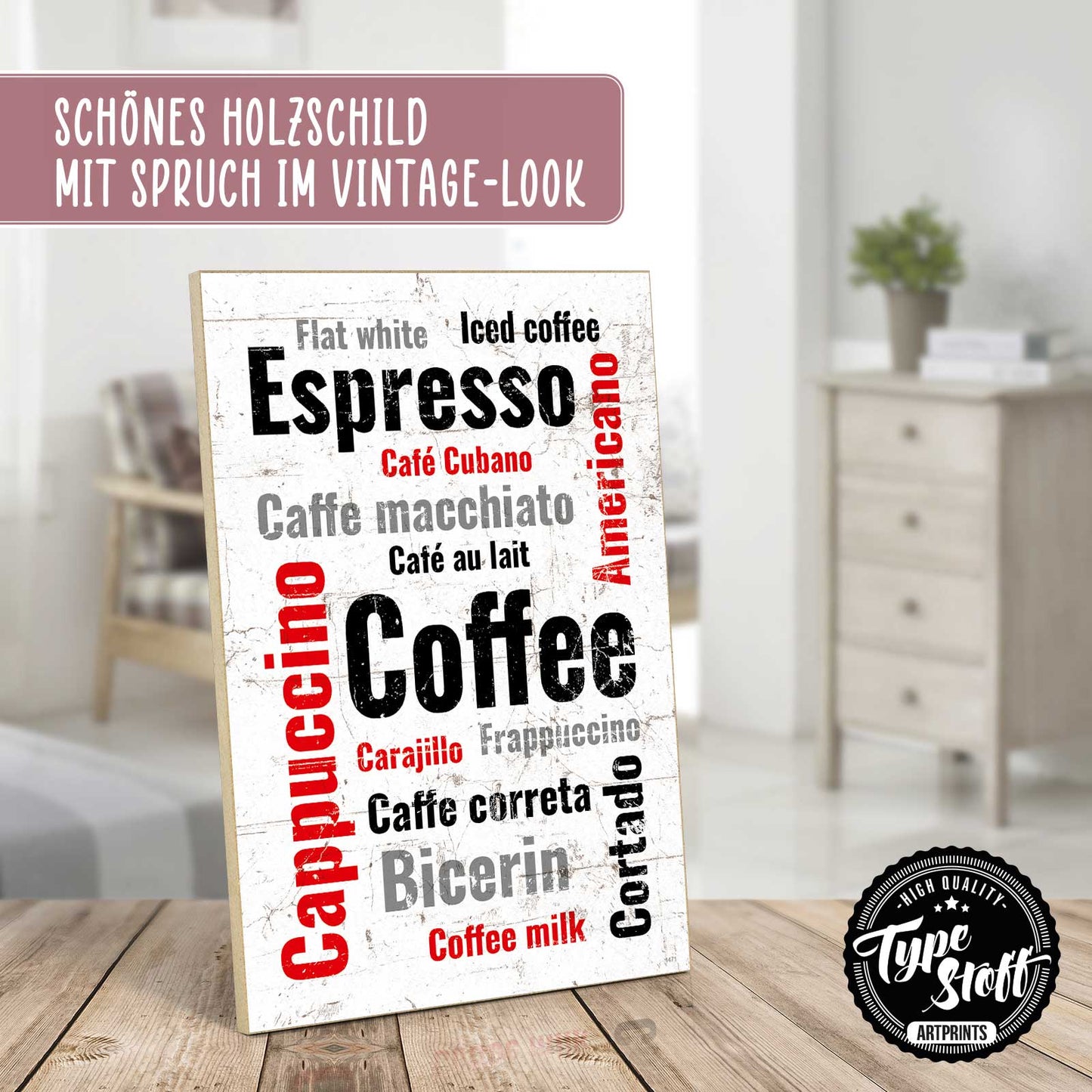 Holzschild mit Spruch - Kaffee - Espresso – HS-GH-01471