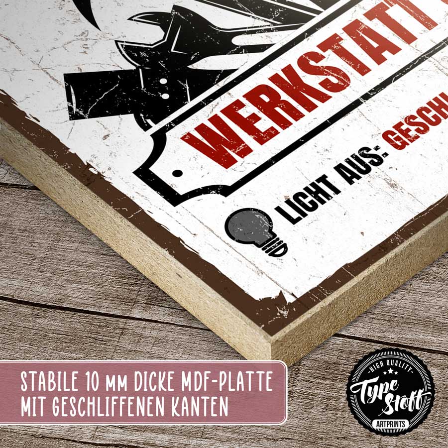 Holzschild mit Spruch - Werkstatt – HS-GQ-01564