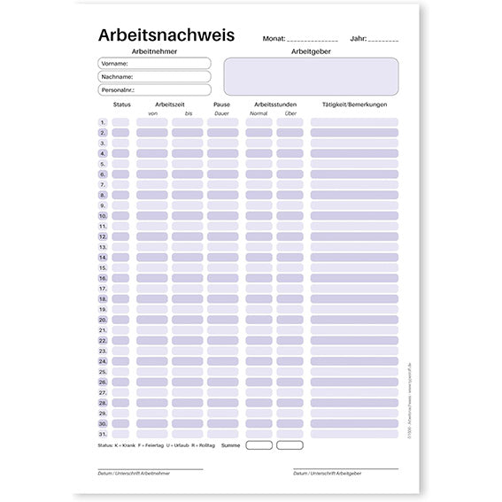 TypeStoff Arbeitsnachweis - BB-01500 - Block