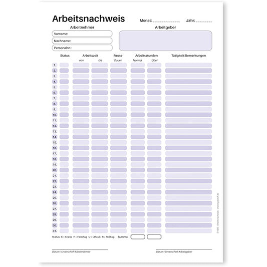 TypeStoff Arbeitsnachweis - BB-01500 - Block