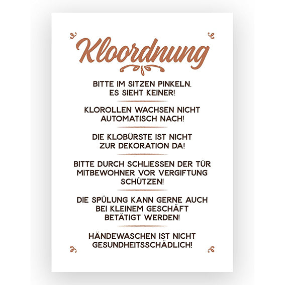 Kunstdruck mit Spruch - Kloordnung - KD-00477-M